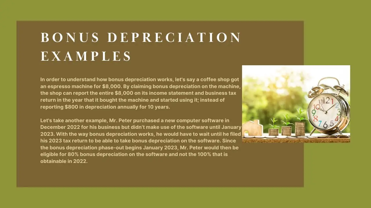 Ejemplo y cálculos de bonificación de depreciación