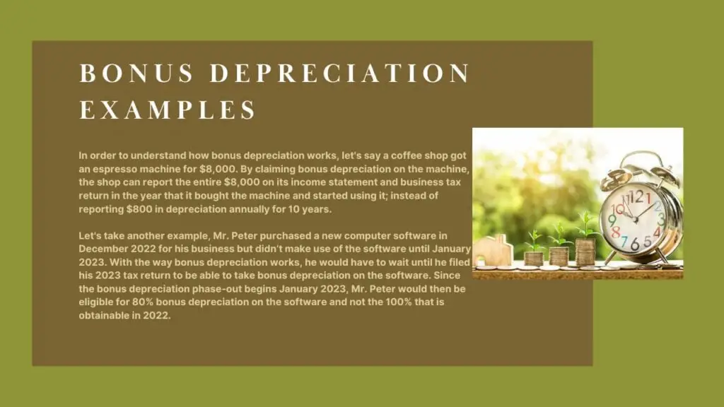 Ejemplo y cálculos de bonificación de depreciación