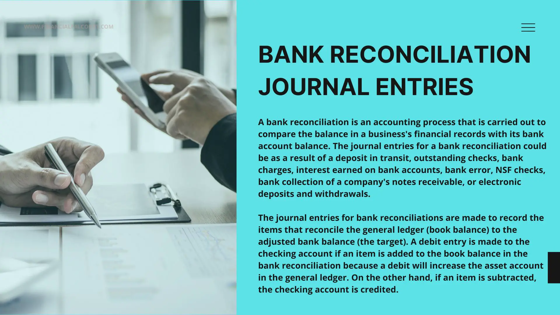 Entradas en el diario de conciliación bancaria. Entradas en el diario de conciliación bancaria.